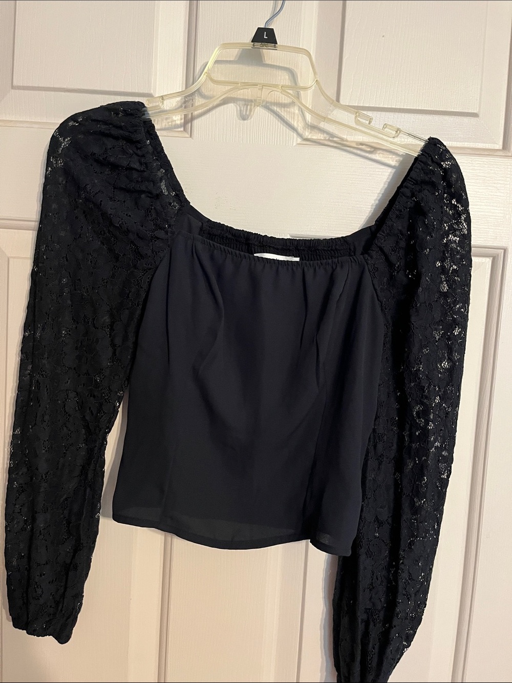 Abercrombie & Fitch Black Lace-Sleeve Peasant Top